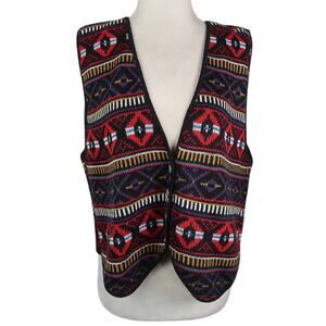Vintage 90s Backyard Blues Black Red Southwestern Sweater Vest L